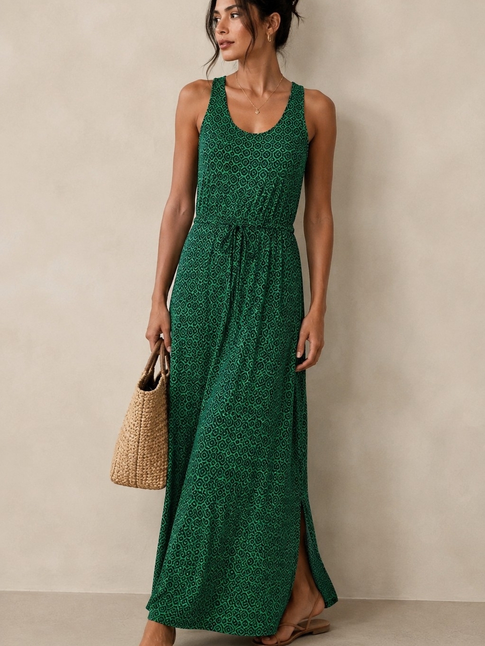 Banana Republic Green Geometric Racerback Maxi Dress XS - Picture 1 of 7